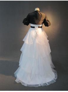 White Cheap Pregnancy Bridal Gown with Black Short Jacket IMG_2658 
