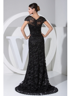 Classical Black Lace Formal Evening Dress with Cap Sleeves WD1-023