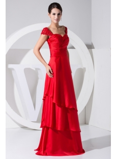 Exquisite Long Red Mother of Bride Dress with Cap Sleeves WD1-030