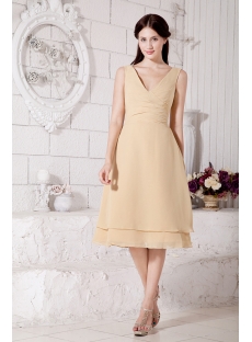 Gold Chiffon Modest Bridesmaid Dresses with V-Neckline Discount IMG_7480