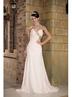Baby Pink with Gold Beads Long Modest 2012 Evening Dress GG1014