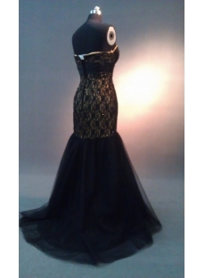 Black Lace A-Line Long Satin Tulle Prom Dress  IMAG1002