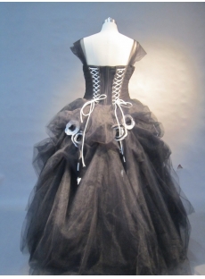 Black Strapless Satin Tulle  Ball Gown 0452