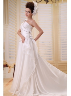 Empire One-Shoulder Floor-Length Chiffon Wedding Dress With Ruffle Flower(s) F-060