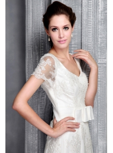 Modest Lace Mermaid Bridal Gown with Short Sleeves 2498