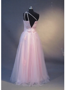 Pink A-Line Floor-Length Satin Tulle Prom Dress 1857