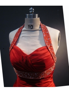  Red Halter Sleeveless Satin Organza Quinceanera Dress 1732