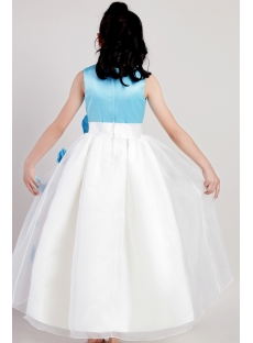 Unique Blue and Ivory Tea Length Wedding Flower Girl Dresses 2077