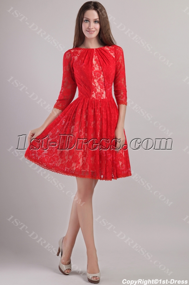 Red Cocktail Dress With Lace - Holiday Dresses