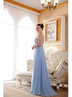 Blue Beaded Straps Plus Size Evening Dress