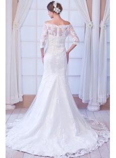 Off Shoulder Sheath Lace Wedding Dress with Middle Sleeves