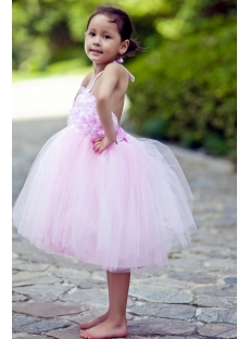Puffy Short Pink Girl Party Dress with Open Back