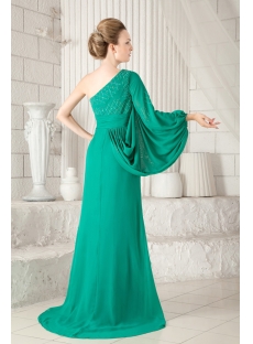 Unique Hunter Green Long Sleeves One Shoulder Evening Dresses 2013