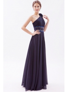 Chiffon Navy Blue Formal Bridesmaid Dresses with One Shoulder