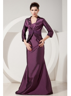 Grape 3/4 Long Sleeves Long Mother of Groom Gowns with Jacket
