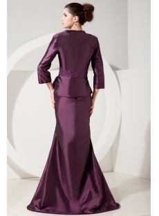 Grape 3/4 Long Sleeves Long Mother of Groom Gowns with Jacket