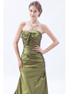 Olive Green Elegant Strapless Evening Dresses with Train