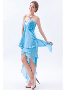 Precious Spring Chiffon Aqua Evening Dress with High-low Hem