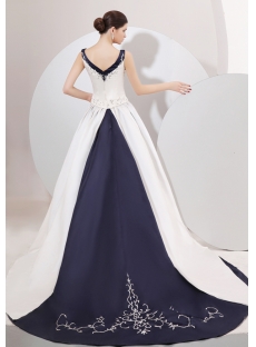 Exquisite Navy Blue Trim A-line Bridal Gowns
