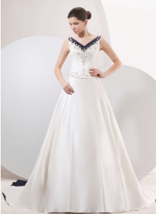 Exquisite Navy Blue Trim A-line Bridal Gowns