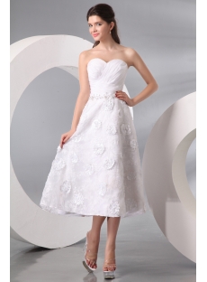 Fashionable Strapless Organza Embellished Tea Length Gown