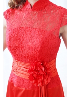 Red Lace High Neckline East Prom Dress