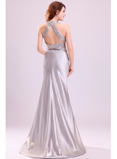 Sexy Silver Sheath Pageant Dress with Sweep Train
