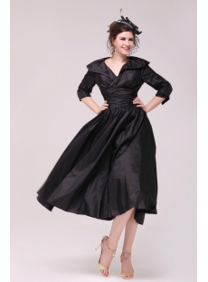 Black Taffeta Middle Sleeves Mother of Groom Dress in Tea Length
