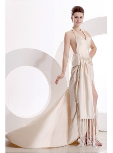 Champagne Halter Open Back Sexy Evening Dress