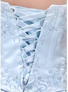 Vintage Spaghetti Straps Sky Blue Embroidery Bridesmaid Dress