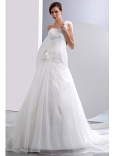 Affordable One Shoulder A-line Bridal Gowns with Floral