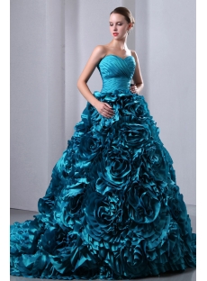 Luxurious Teal Blue 3D Handmade Floral Bridal Gowns 2014 with Sweetheart