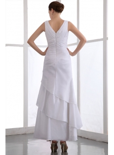 Precious White Ankle Length Taffeta V-neckline Informal Bridal Gowns