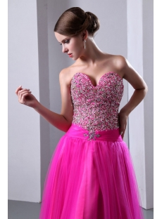 Romantic Hot Pink Beaded Tulle Quinceanera Dresses Sweetheart