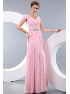 Romantic Pink Off Shoulder Evening Dress with Cap Sleeves