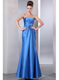 Simple Blue Empire Waist Sheath Satin Plus Size Evening Dress