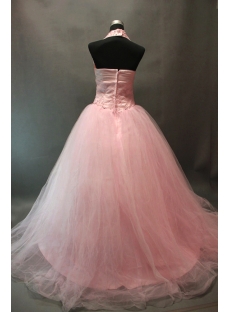 Exquisite Beaded Pink Halter Princess Quinceanera Gowns