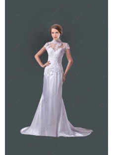 Romantic Sheath Lace Wedding Dress with Cap Sleeves