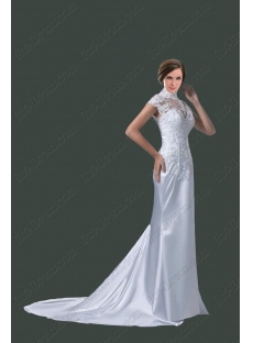 Romantic Sheath Lace Wedding Dress with Cap Sleeves