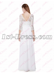 Modest White Lace Long Sleeves Formal Evening Dresses