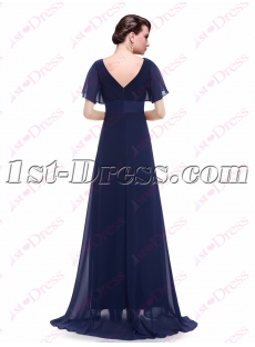 Navy Blue Mother of Bride Dress with Butterfly Sleeves