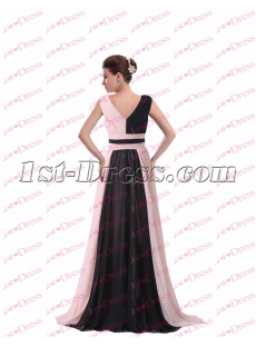 Elegant V-neckline Black and Pink Evening Dress