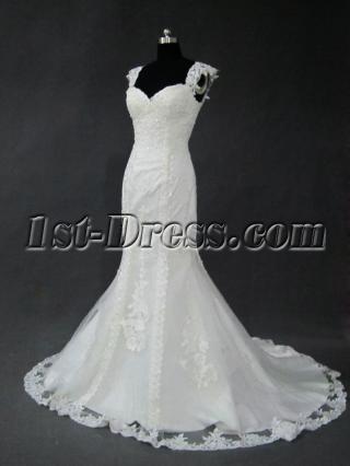 Classic Lace Wedding Dresses Mermaid with Cap Sleeves IMG_2739