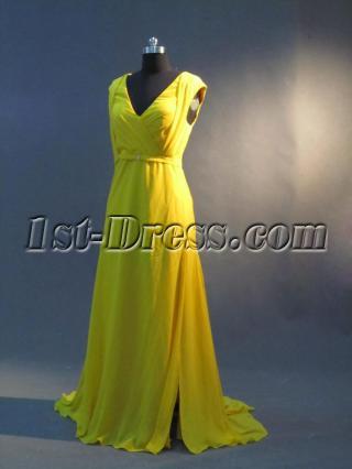 Daffodil Yellow Plus Size V-neckline Prom Dresss IMG_2880