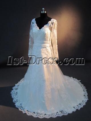 Fully Lace Wedding Dress Long Sleeves with V-neckline IMG_2680