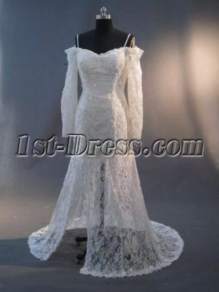 Split Front Lace Short Bridal Gown with Long Sleeves IMG_2431