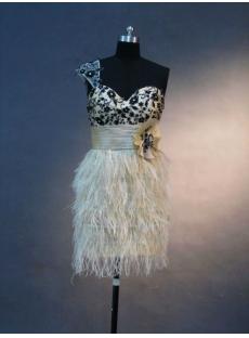 Champagne and Black Short Celebrity Dress with Ostrich Feather IMG_2710