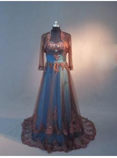 Teal and Brown Long Sleeves Plus Size Mother of Bride Gown IMG_2655