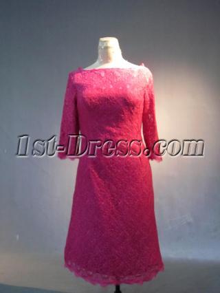 3/4 Sleeves Hot Pink Lace Knee Length Mother of Bride Dress IMG_3908 