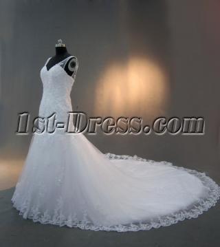 Beautiful Deep V-neck Bridal Gowns with Cathedral Train IMG_2947